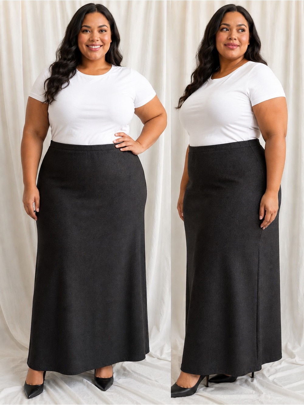 Penningtons Black Textured Maxi Skirt Plus Size Elegant Stretch Pull-On Skirt